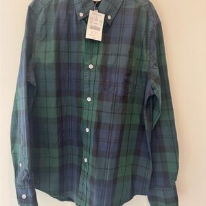 J. Crew Kids Green and Blue Plaid Button Down Shirt